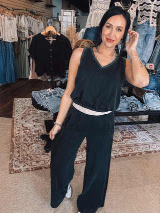 Edgy Ash Black Wide Leg Pants