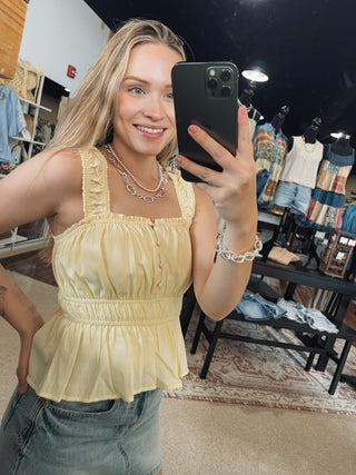 Buttercream Ruffle Strap Peplum Tank