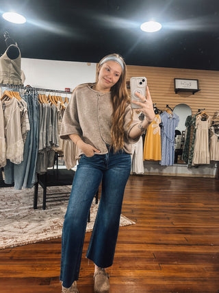 Taupe Soft Knit Drop Sleeve Cardi