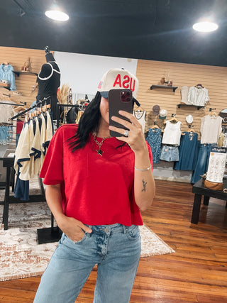 Red Pocket Square Cut Top