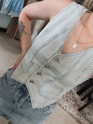 Vintage Blue Stripe Denim Vest