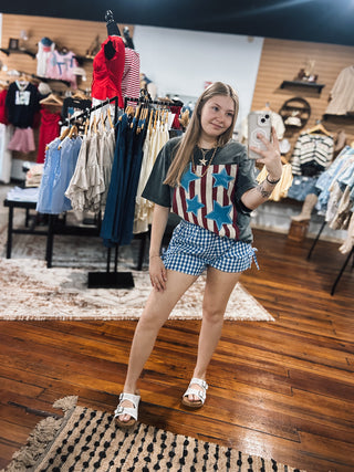 Rustic Americana Patch Graphic Top