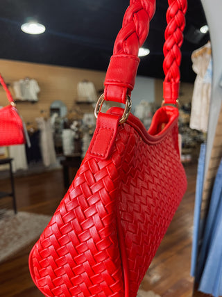 Cherry Red Braided Handbag