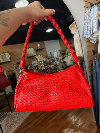 Cherry Red Braided Handbag