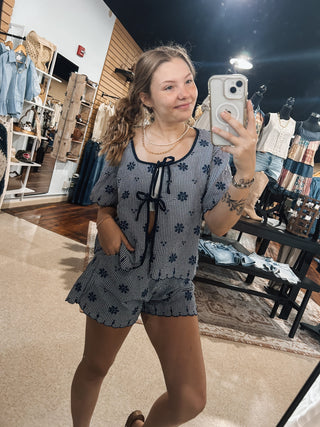 Navy Embroidered Scallop Set