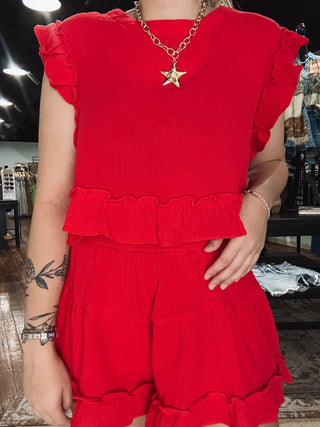 Crimson Lightweight Ruffle Set