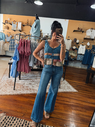 Sweetheart Patchworked Denim Tank