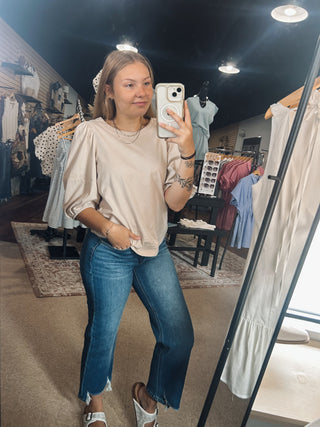 Oatmeal Drop Sleeve Accent Top