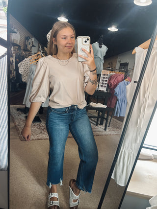 Oatmeal Drop Sleeve Accent Top