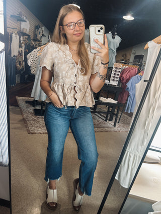 Almond Floral Peplum Tied Top