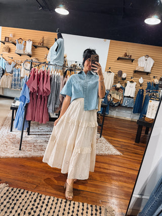 Natural Ivory Eyelet Tiered Skirt