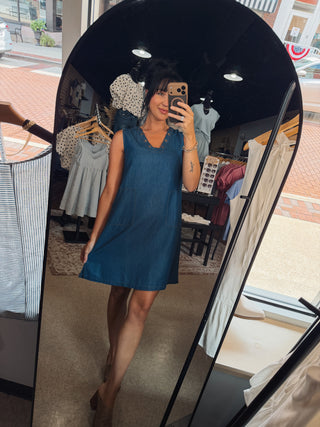 Denim Gromet Accent Dress