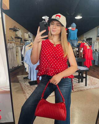 Red Polka Dot Peplum Tank Top