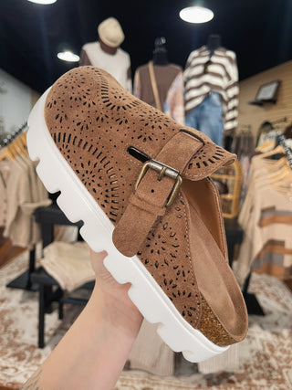 Eyelet Mule Platform - Brown