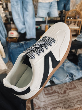Classic B&W Sneaker with Gingham Accent Lace