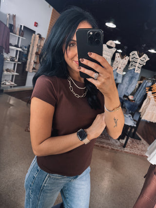 Fitted Ribbed Tee - Mocha