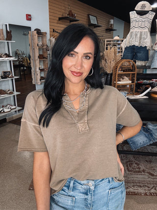 Sand V Neck Drop Shoulder Top