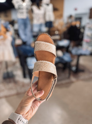 Champagne Floral Embossed Block Heels
