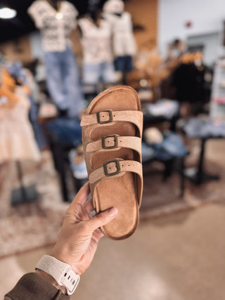 Tan Triple Buckle Sandal