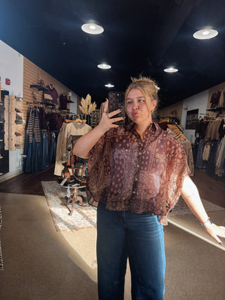 Brown Paisley Sheer Top