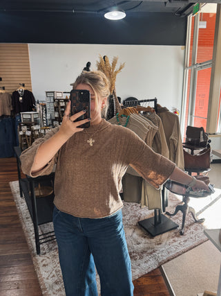 Warm Taupe Square Knit Top