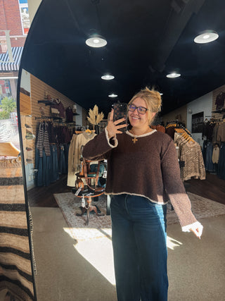 Brown Contrast Knit Sweater